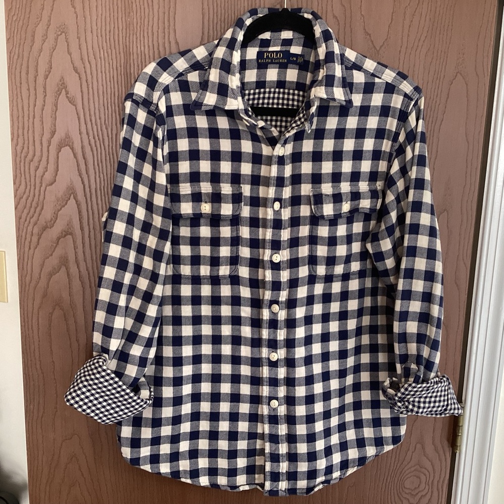 Ralph Lauren Polo Casual Knit Button Down Plaid Long Sleeve Large Mens